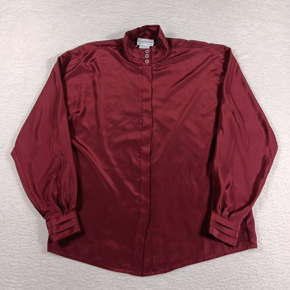 Vintage 80s Christian Dior Seperates Blouse Womens 8 Wine Chemise Old Money